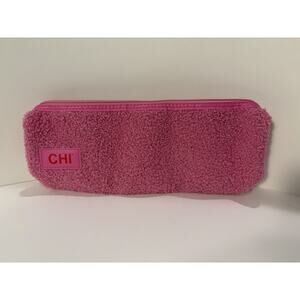 CHI Brand Pink Sherpa Cosmetic Travel Bag Makeup Pouch Hair Tool Case Fuzzy Pink